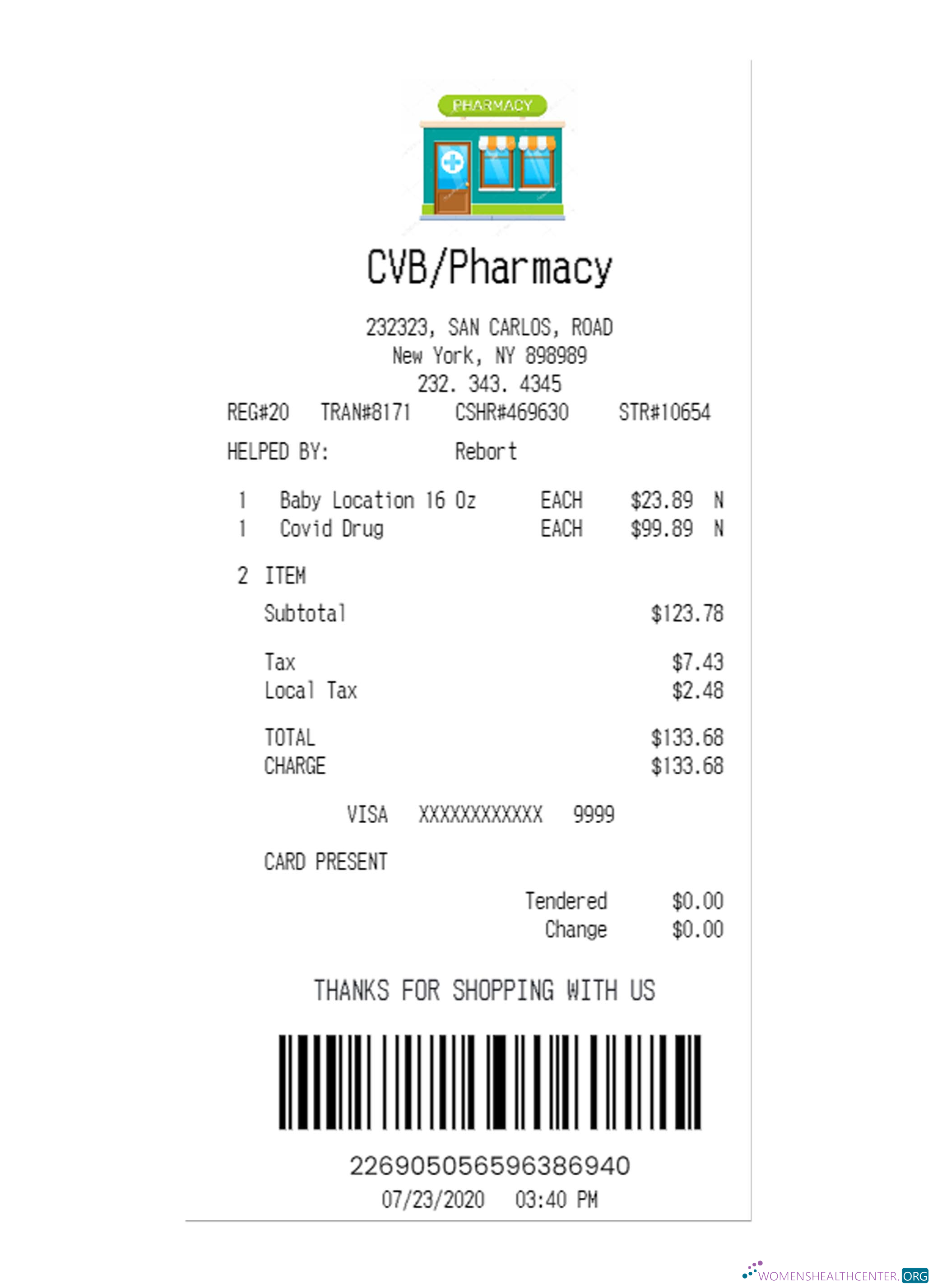 Download CVB PHARMACY receipt template Photoshop template